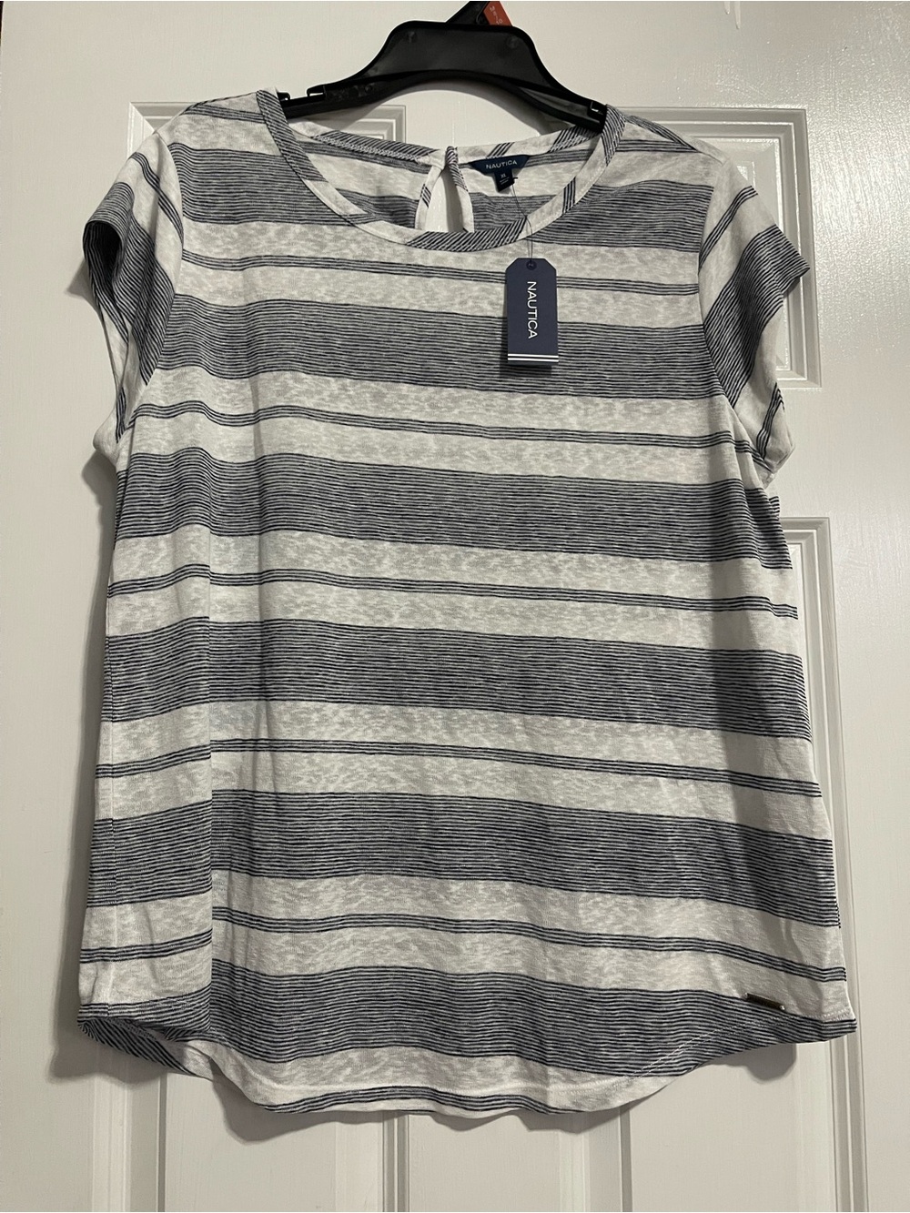 Nautica Striped Short Sleeve Tee in White and Navy